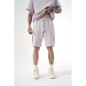 Relaxed Kargo Cepli Basic Şort Açık Gri