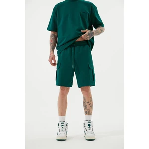 Relaxed Kargo Cepli Basic Şort Koyu Yeşil