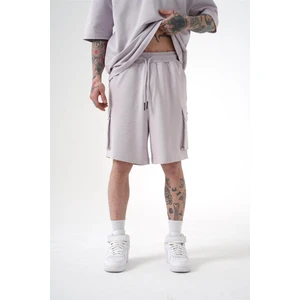 Oversize Kargo Cepli Basic Şort Açık Gri