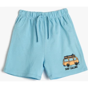 Şort Beli Bağlamalı Lastikli Baskılı Pamuklu