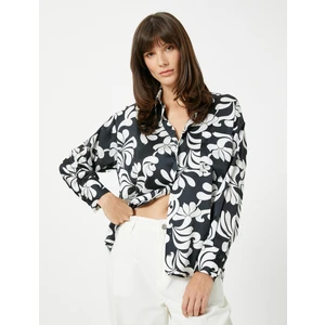 Çiçekli Saten Gömlek Cep Detaylı