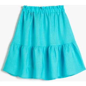 Midi Etek Katlı Beli Lastikli Keten Karışımlı