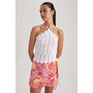 Fitted Halter Yaka Kroşe Beyaz Atlet A9337AX23HS