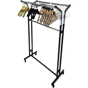 Tekerlekli Ayarlanabilir Metal Elbise Konfeksiyon Askısı Siyah