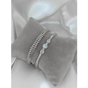 X-lady Accessories Gümüş Renk Kadın Altın Kaplama Zirkon Taşlı Kararmaz Kombin Bileklik - 2419