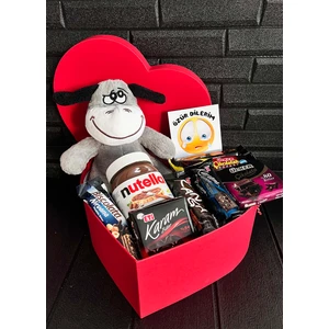 Sevgiliye Özür Hediyesi - Kalp Kutuda Tatlı Eşek - Nutella ve Bitter Çikolatalar