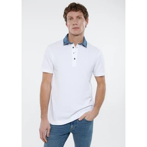 Erkek Denim Yaka Detaylı Beyaz Polo Tişört 062685-27879