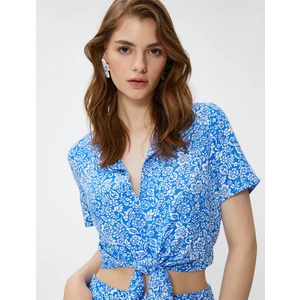 Crop Bluz Önden Bağlamalı Gömlek Yaka Ecovero® Viscose
