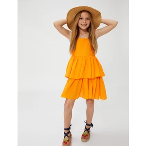 Mini Elbise İnce Askılı Katlı Viskon Kumaş