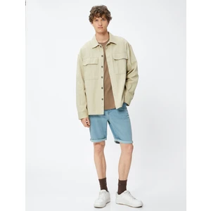 Kot Şort Bermuda Dar Kesim Katlama Detaylı Düğmeli