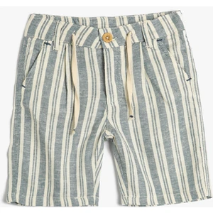 Keten Şort Chino Beli Bağlamalı Cepli
