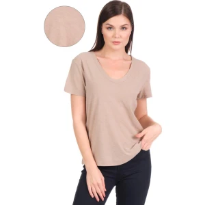 COTTONY PURE Latte V Yaka Organik Pamuklu Tişört