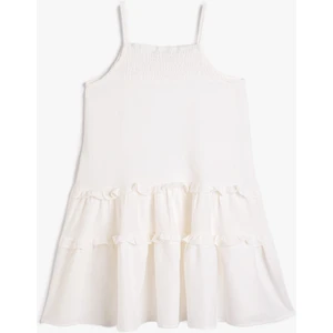 Keten Karışımlı Elbise Askılı Bol Kesim Fırfır Detaylı