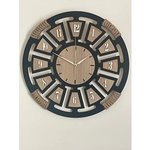 Ümra Lazer Ahşap Dekoratif Hasır Detaylı Duvar Saati 40X40 cm Sessiz Akar Mekanizma
