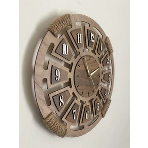 Ümra Lazer Ahşap Dekoratif Hasır Detaylı Duvar Saati 40X40 cm Sessiz Akar Mekanizma