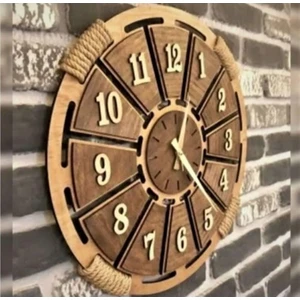 Ümra Lazer Ahşap Dekoratif Hasır Detaylı Duvar Saati 40X40 cm Sessiz Akar Mekanizma