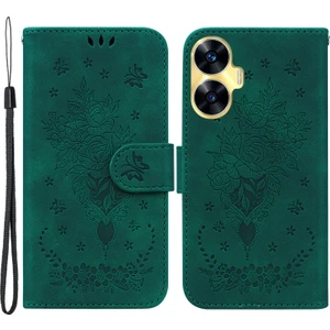 Realme C55 Baskılı Gül Kelebek Telefon Kılıfı Deri Cüzdan Akıllı Telefon Stand Kapağı (Yurt Dışından)