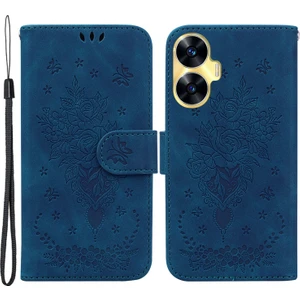 Realme C55 Baskılı Gül Kelebek Telefon Kılıfı Deri Cüzdan Akıllı Telefon Stand Kapağı (Yurt Dışından)