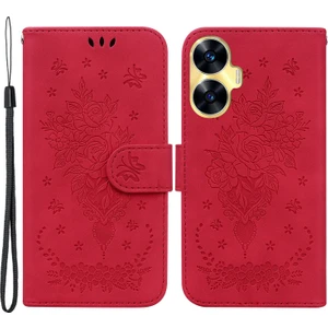 Realme C55 Baskılı Gül Kelebek Telefon Kılıfı Deri Cüzdan Akıllı Telefon Stand Kapağı (Yurt Dışından)