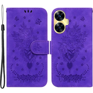 Realme C55 Baskılı Gül Kelebek Telefon Kılıfı Deri Cüzdan Akıllı Telefon Stand Kapağı (Yurt Dışından)