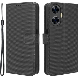 Realme C55 Pu Deri Cüzdan Kılıf Stand Elmas Doku Manyetik Kapanma Şok Geçirmez Flip Kapak (Yurt Dışından)