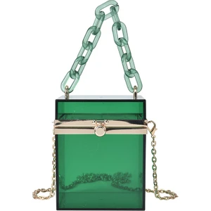 Kişiselleştirilmiş ve Yaratıcı Şeffaf Kadın Çapraz Çanta Zincir Omuz Çantası Kutu Çantası (Yurt Dışından)