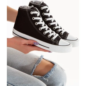 Günlük Keten Rahat Bilekli Siyah Uzun Convers Sneaker Spor Ayakkabı