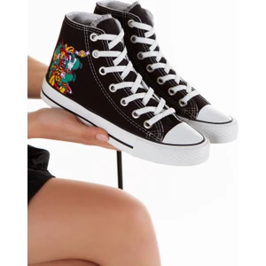 Günlük Keten Rahat Bilekli Siyah Uzun Convers Love Baskılı Sneaker Spor Ayakkabı