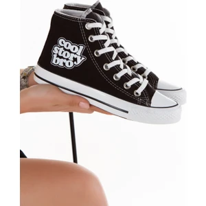 Günlük Keten Rahat Bilekli Siyah Uzun Convers Baskılı Sneaker Spor Ayakkabı