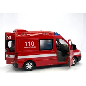 Dzc Kuzenler Avm Diecast Metal Itfaiye Mercedes Sprinter Çek Bırak Işıklı Siren Sesli 14 cm Kapıları Açılır