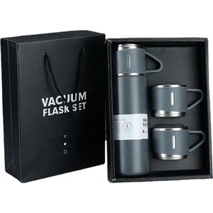 Vacuum Flask Set Üç Bardaklı Kutulu Termos Seti 500 ml