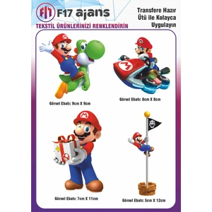Ütü ile Yapışan Tekstil Dtf Transfer Baskı Süper Mario 4'lü Set