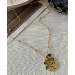 Ceco Steel Art 316L Çelik Kadın Top Zincirli 50 cm Nazarlikli Yonca Kolye