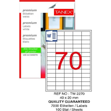 Bilgisayar Etiketi TW-2070 40X20 mm 100 Lü Lazer Etiket 1 Fiyatı