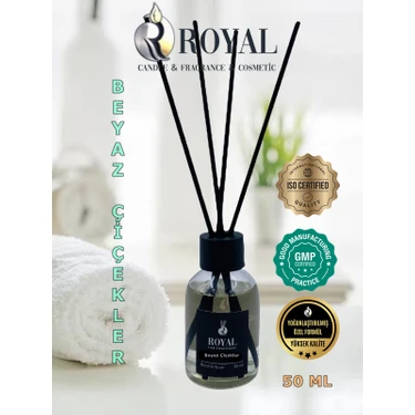 Royal Mum Beyaz Çiçekler Çubuklu Oda Kokusu 50 ml Doğal İçerik Özellikleri ile