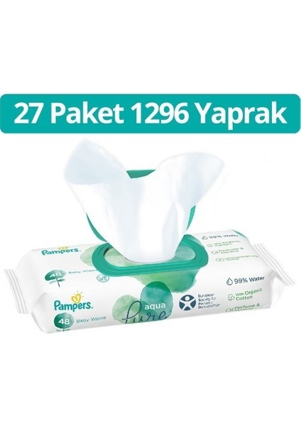 Pampers Aqua Pure Islak Havlu Mendil 48 x 27 1296 Yaprak