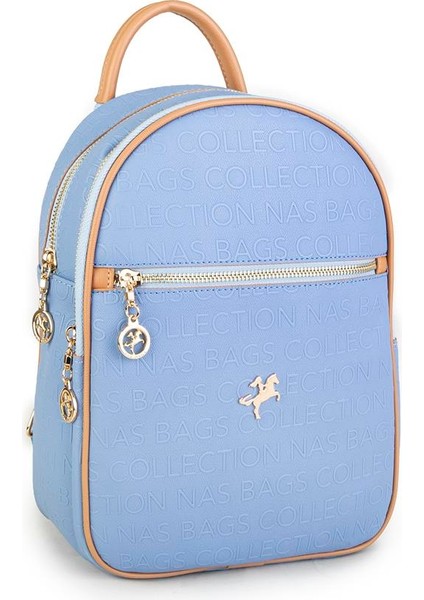 Kadın Sırt Çantası Mavi Camel Gofraj