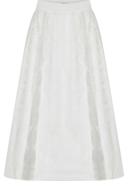 İşlemeli Uzun Etek Beyaz Y2215059_002