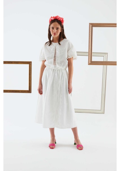 İşlemeli Uzun Etek Beyaz Y2215059_002