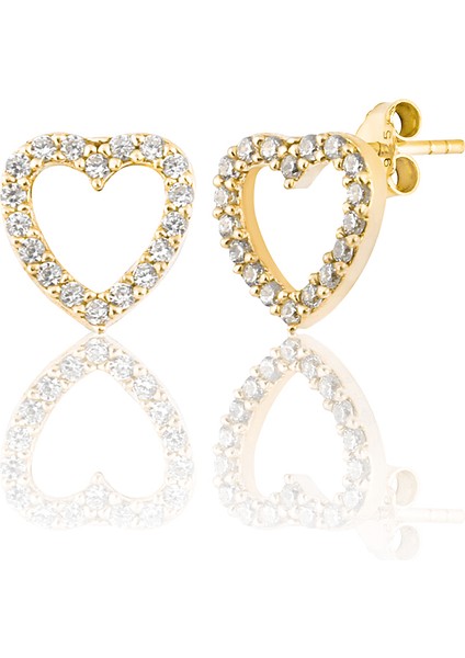 Zanaatsilver 925 Ayar Gümüş 14K Altın Kaplamalı Zirkon Taşlı Kalp Modeli Küpe