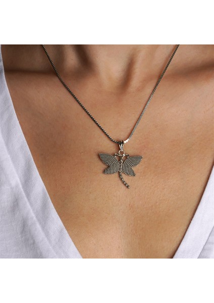 Telkari Işlemeli Kelebek Formlu Gümüş Kadın Kolye