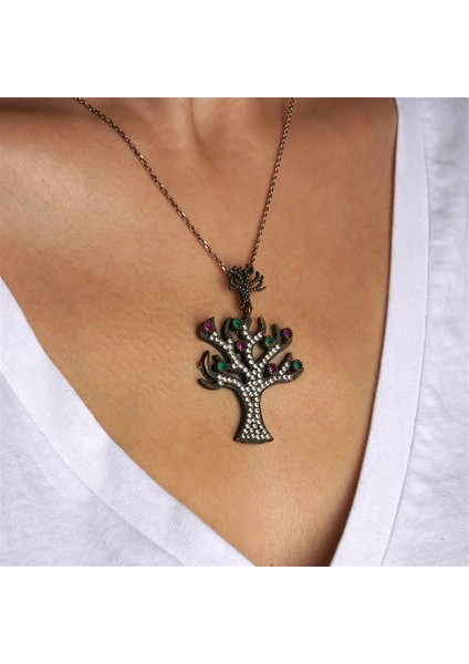 Ağaç Formlu Markazitli Gümüş Kadın Kolye fiyatları