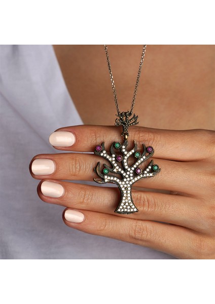 Ağaç Formlu Markazitli Gümüş Kadın Kolye modelleri