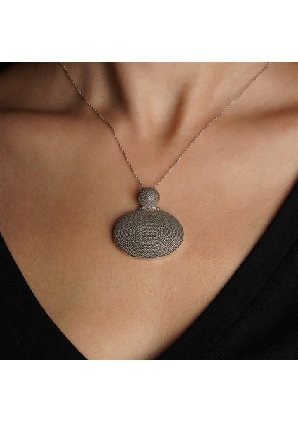 Telkari Hasır Işlemeli Oval Formlu Gümüş Kadın Kolye