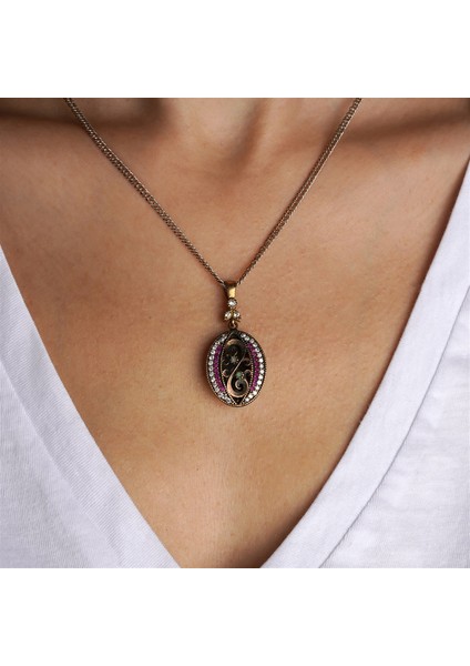 Kök Yakut Taşlı Markazitli Mekik Formlu Gümüş Kadın Kolye