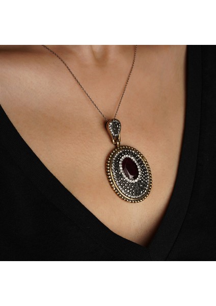 Kök Yakut Taşlı Markazitli Gümüş Kadın Kolye fiyatları