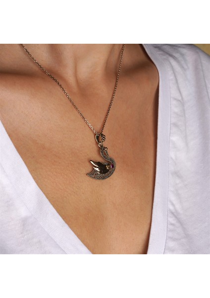 Telkari Işlemeli Kök Yakut Taşlı Kuğu Formlu Gümüş Kadın Kolye fiyatları