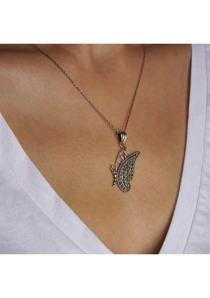 Telkari Işlemeli Kelebek Formlu Gümüş Kadın Kolye fiyatları