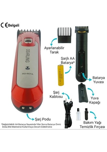 RD-607 A Şarjlı Saç Sakal Tıraş Makinesi