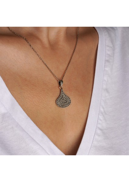 Telkari Işlemeli Markazitli Mekik Formlu Gümüş Kadın Kolye fiyatları